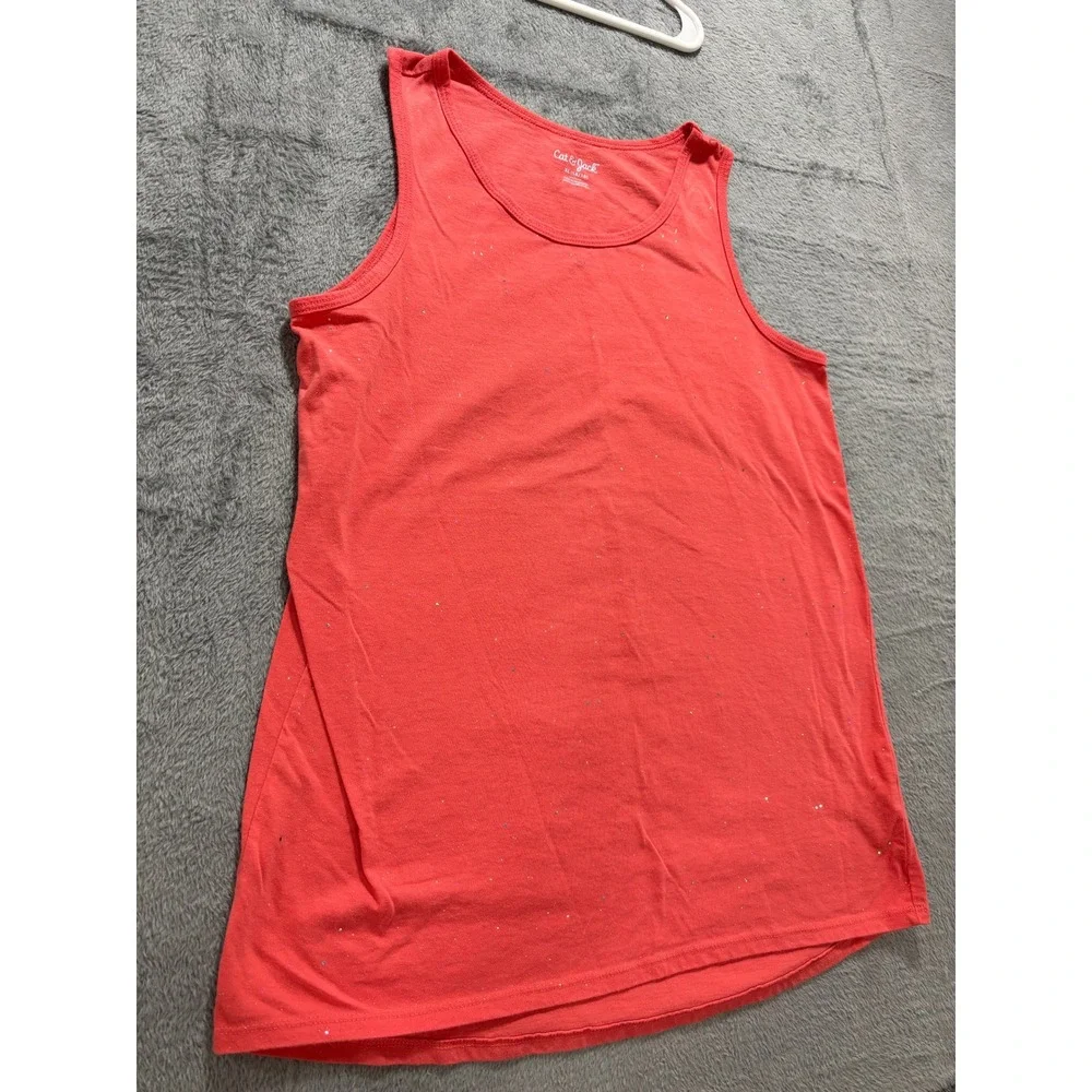 Cat & Jack XL Coral Pink Glitter Tank Top Womens Casual Cozy Sparkle Sleeveless